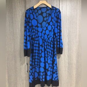 INC International Concepts Blue and Black Polka Dot Long Sleeve Dress